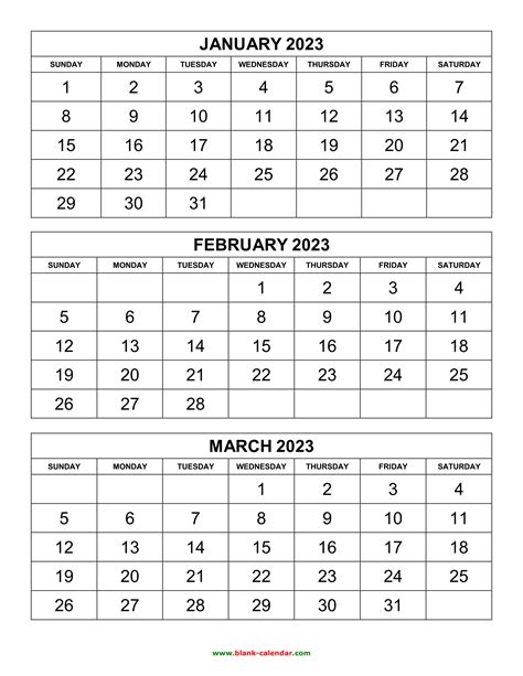3 Month Calendar 2023 Printable Riset