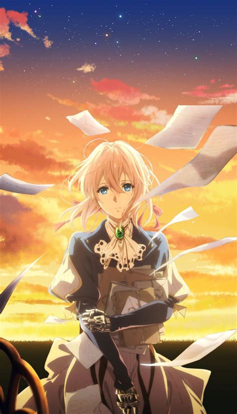An Anime Character With Long Blonde Hair Standing In Front Of A Sunset