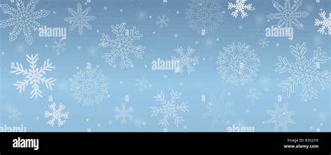 Snowy Winter Background Snowflakes In Blue Sky Vector Illustration