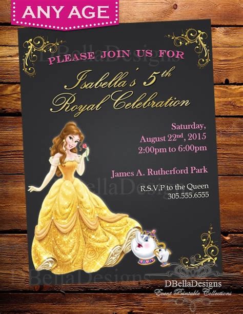 Disney Princess Belle Chalkboard Invitation The Beauty And The Beast