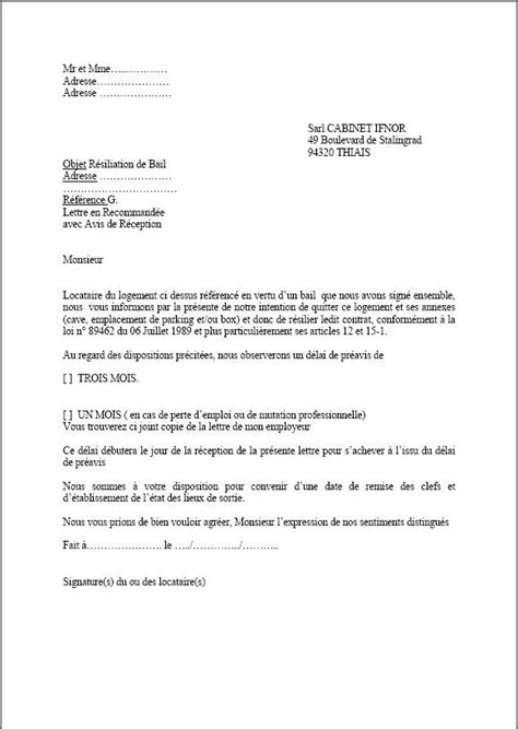 Dès lors que le logement que vous occupez est votre résidence principale, vous pouvez donner votre congé à tout. lettre type resiliation bail - Les lettres types