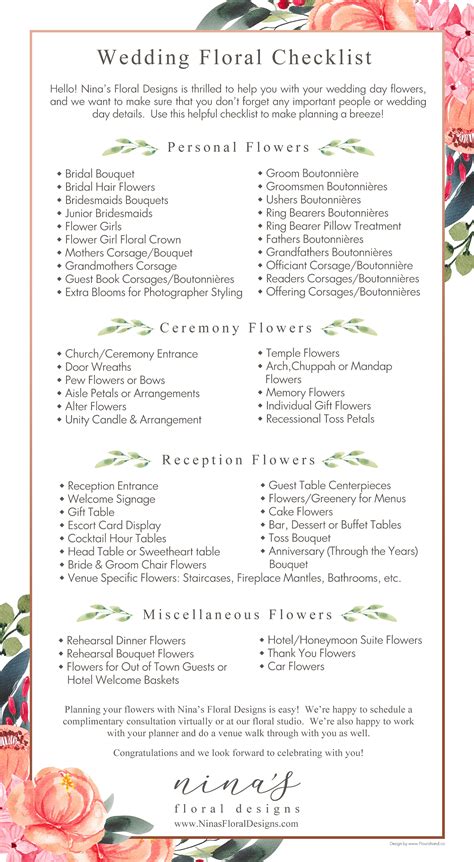 Wedding Checklist Ninas Floral Designs