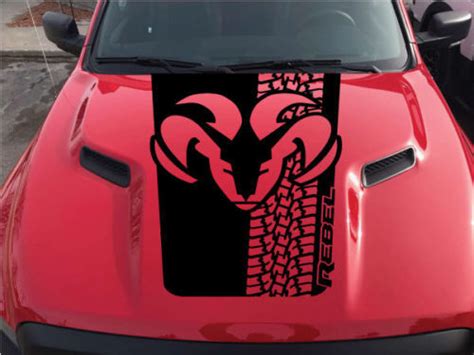 Dodge Ram Tire Tracks Rebel Hood Logo Truck Vinyl Decal Graphic Pickup