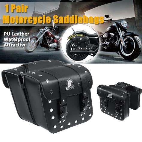 2pcs Black Motorcycle Pu Leather Side Saddlebag Luggage Saddle Bag For