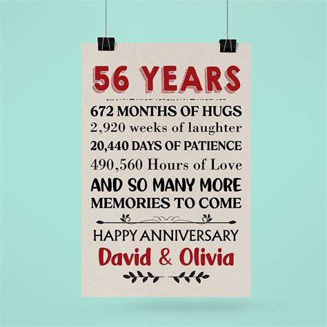 Personalized Names 56th Wedding Anniversary Ts Poster For Couple