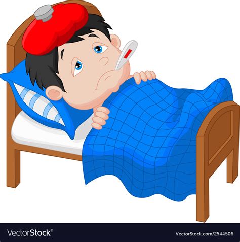Cartoon Sick Boy Lying In Bed Royalty Free Vector Image
