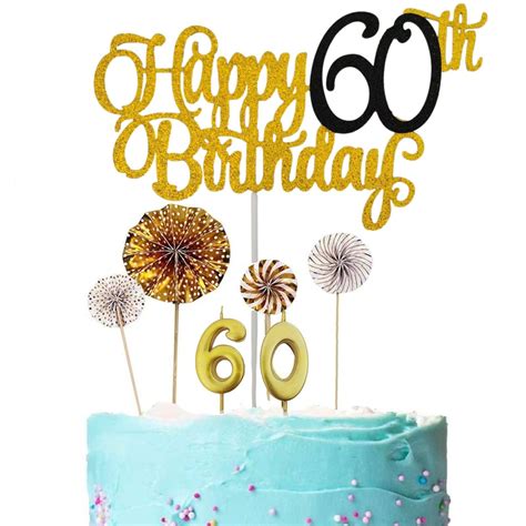 Buy Bitrutop Happy 60th Birthday Cake Topper Gold Black Glitter 60th