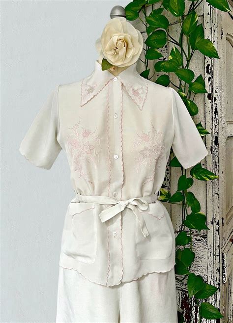 vintage lingerie 1940s palest green lightweight silk crepe handmade pjs w pink floral
