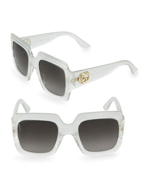 Gucci 54mm Oversized Glitter Square Sunglasses In Silver Metallic Lyst