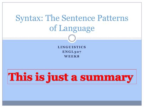 Syntax The Sentence Patterns Of Language