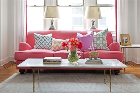 25 Pink Rooms That Wow Feminine Living Room Pink Couch Blogger Home