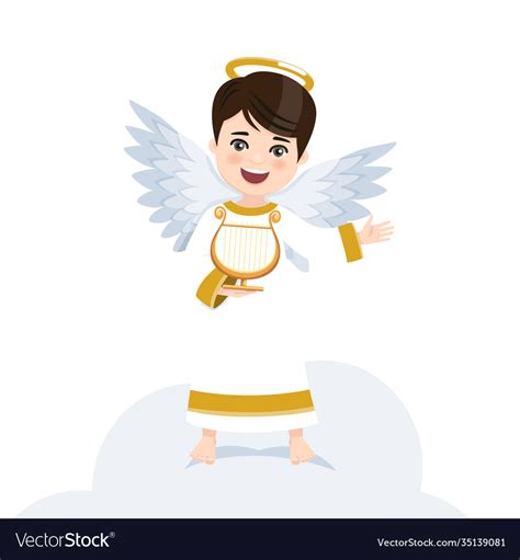 Angel Playing Harp On White Background Royalty Free Vector