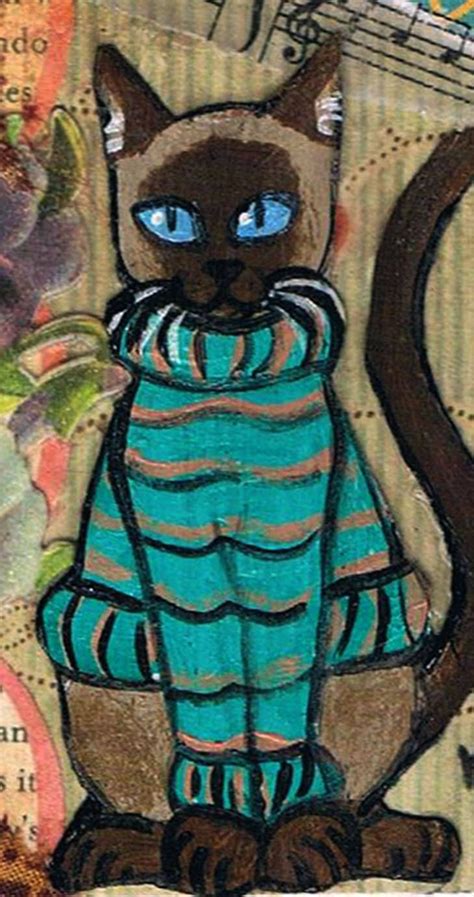 Siamese Cat In A Sweater Original Mixed Media Aceo Collage Etsy Art