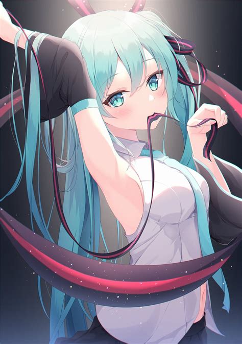 Miku Tying Her Hair Vocaloid Anime Pigtail Passion
