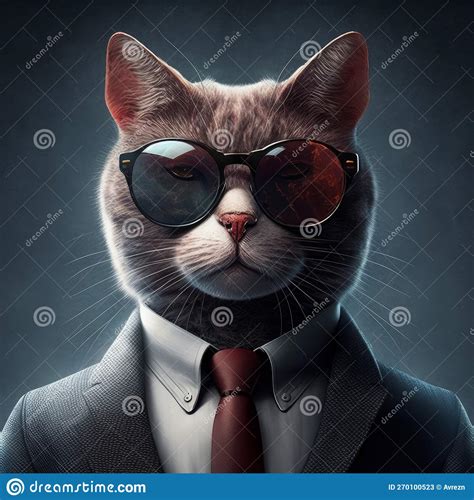 Cool Cat In A Suit And Shades Generative Ai Stock Illustration