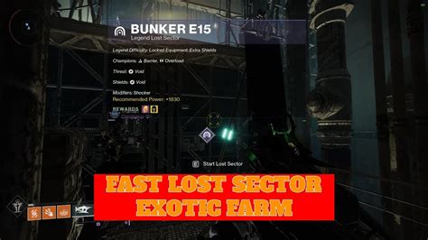 Bunker E15 Lost Sector Exotic Farm Fast And Easy Destiny 2 Youtube