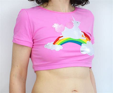 T Shirt Unicorn Rainbow Pink Crop Top Color Options Etsy