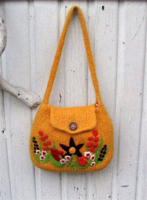 felted bag purse wool handbag shoulderbag hand knit needle etsy felt bag knitted bags