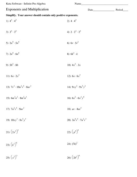 16 Multiplication Math Worksheets Exponents