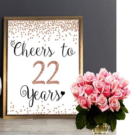 Cheers To 22 Years 22nd Birthday Sign 22nd Anniversary Sign Etsy