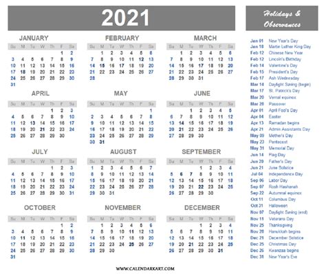 Free Printable 2021 Calendar With Holidays Us Month Calendar Printable
