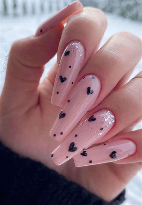 Beautiful Valentines Day Nails 2021 Black Love Heart Coffin Nails