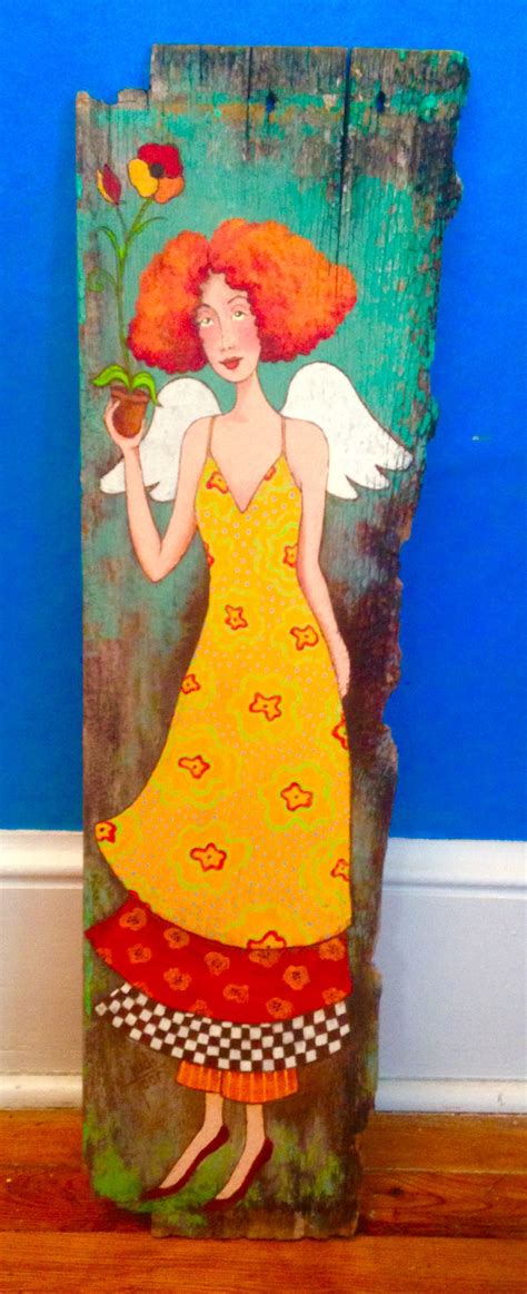 Whimsical Angel With A Flower From Her Garden She Is Hand Painted On A