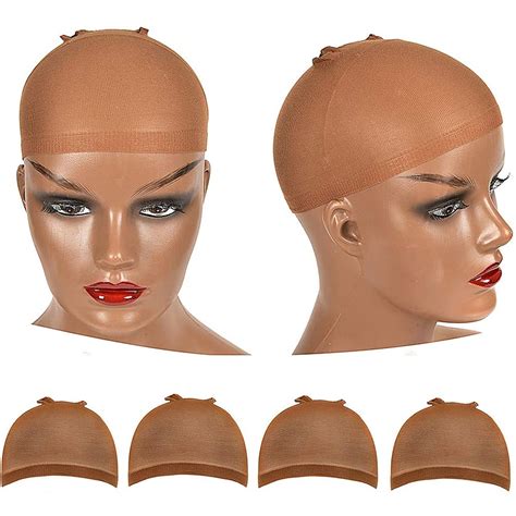 Yeslestm 4 Pieces Brown Stocking Wig Caps Stretchy Nylon Wig Caps For