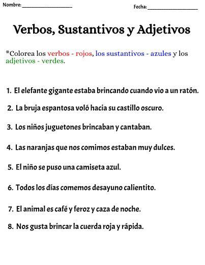 Adjetivos Sustantivos Y Verbos Spanish Teaching Resources Spanish