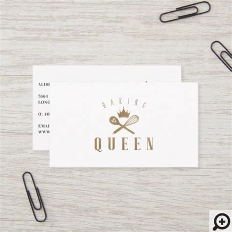 Elegant Baking Queen Whisk And Spoon Crown White Business Card Moodthology Papery White