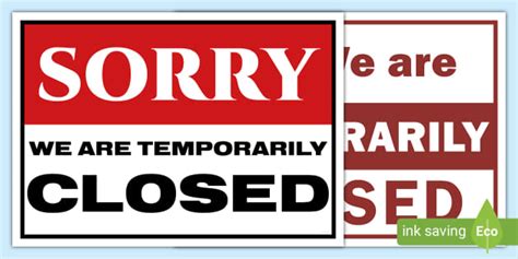 free sorry we are temporarily closed sign posters twinkl