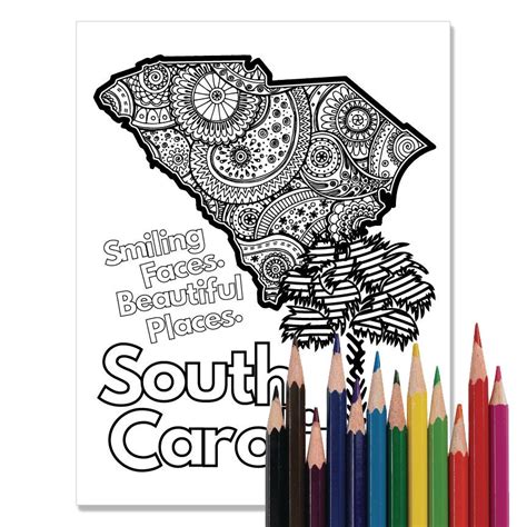 South Carolina Coloring Page Coloring For Adults Coloring Etsy Singapore