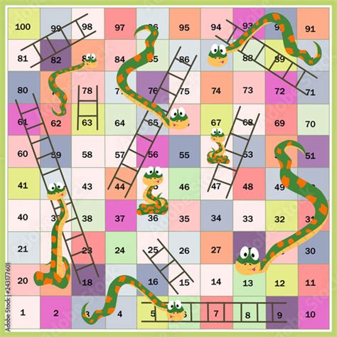 Snakes And Ladders Boardgame For Children Cartoon Style Vector