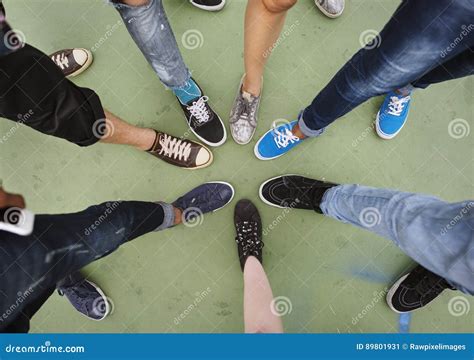 Human Leg Assemble Unite Togetherness Aerial View Concept Stock Image