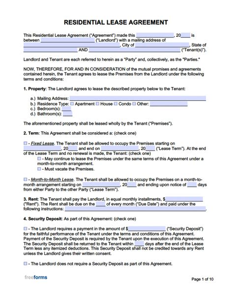 Free Lease Agreement Printable