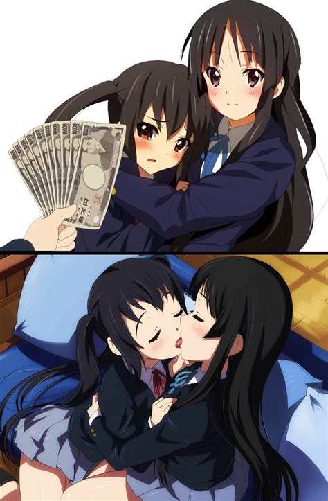 wallpaper illustration anime artwork cartoon black hair kissing yuri k on mangaka