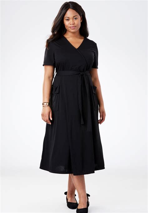 Midi Faux Wrap Dress Plus Size Casual Dresses Full Beauty