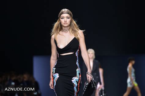 Gigi Hadid Boob Slip At Versace Fashion Show In Milan In Aznude