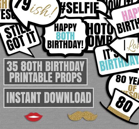35 80th Birthday Party Printable Props Photo Booth Props Etsy Uk