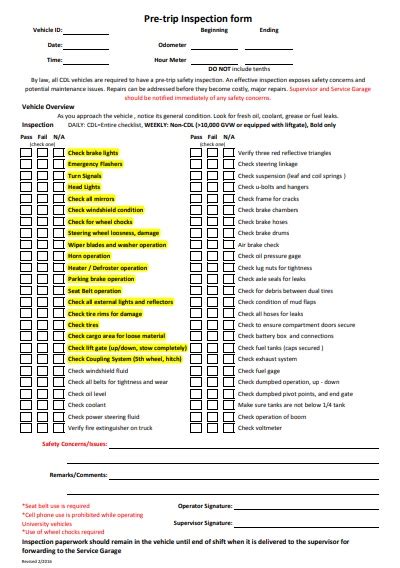 Printable Vehicle Inspection Form Template Word Pdf Excel Tmp Images
