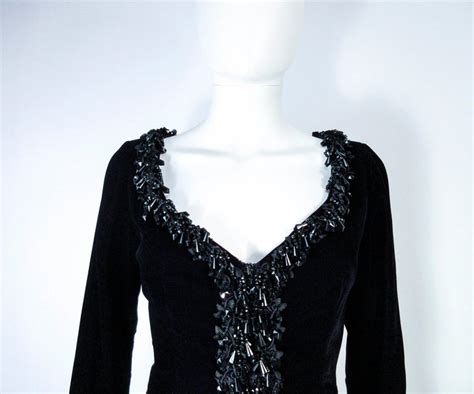 Victor Costa Black Velvet Beaded Evening Jacket Size 4 6 For Sale At