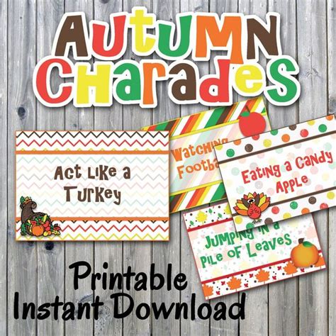 Autumn Charades Party Game Printable 32 Different Etsy Thanksgiving