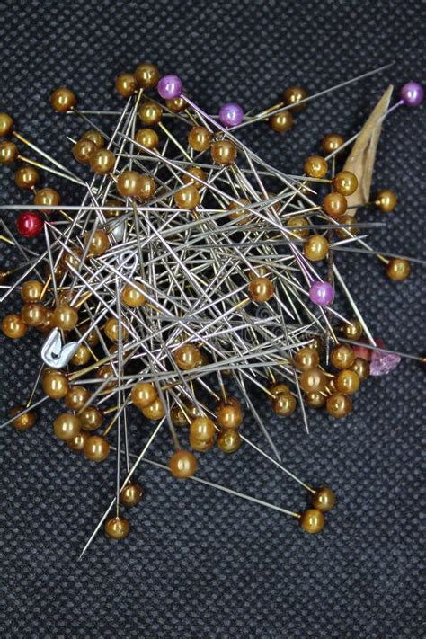 Dress Making Pins With Bead Tops And A Safety Pin Stock Image Image