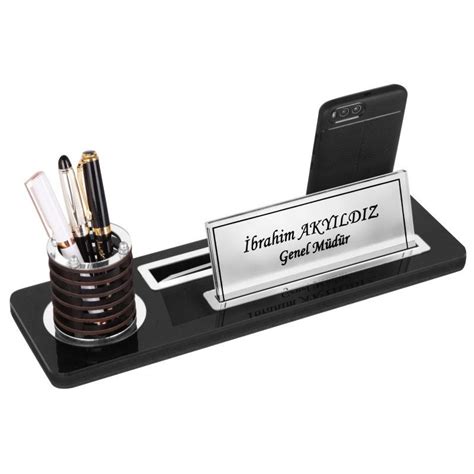 Custom Wooden Desk Name Plate With Pen Card Holder And Paper Clip New
