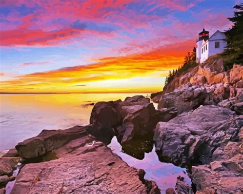 Sunset At Bass Harbor Lighthouse Paint By Numbers Paintings By Numbers