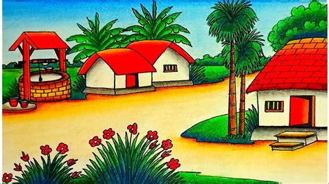 How To Draw Easy Scenery Drawing Of Nature Beautiful Village House