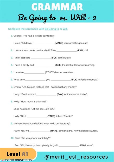 Be Going To Vs Will 2 Interactive Worksheet English Grammar