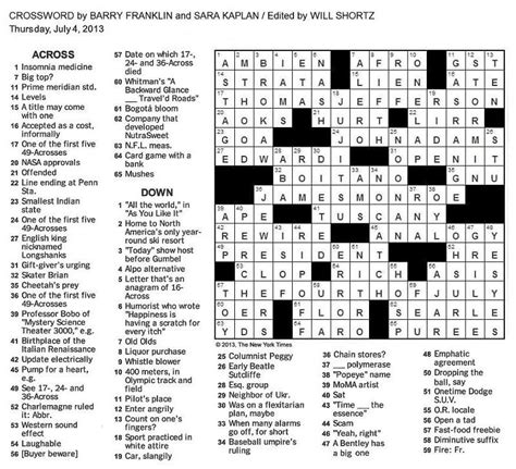 Download this set of 3 free printable 4th of july word search puzzles for the whole family to do as part of your independence day celebrations! The New York Times Crossword in Gothic: 07.04.13 — On the ...