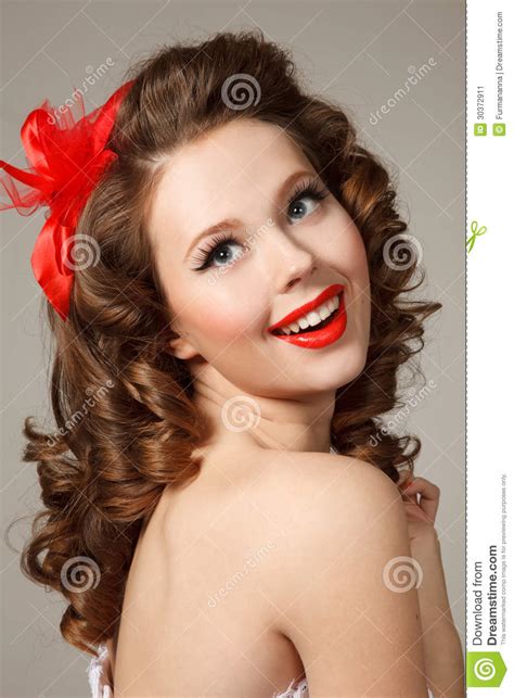 Pin Up Girl Stock Image Image Of Dress Hairstyle Gray
