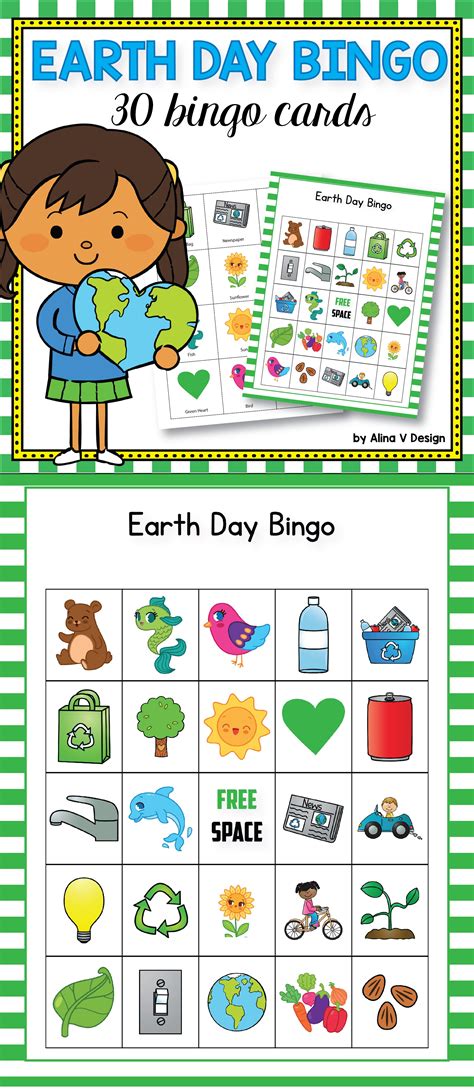 The Earth Day Bingo Game Is Shown In Green And White With Pictures Of